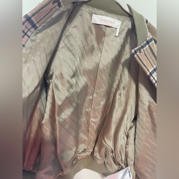 See by Chloe Wool Bomber (Multi-Color Beige) Plaid Jacket - Size 36 - Picture 11 of 15